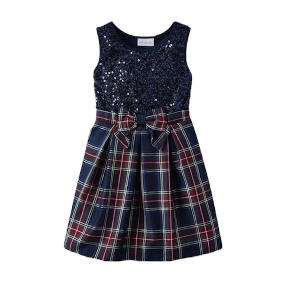 CHILDRENS PLACE UEC Girls Large (10/12) Blue Sequin Holiday Dress Plaid Skirt